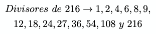 divisores de 216