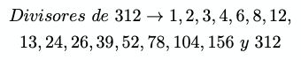divisores de 312